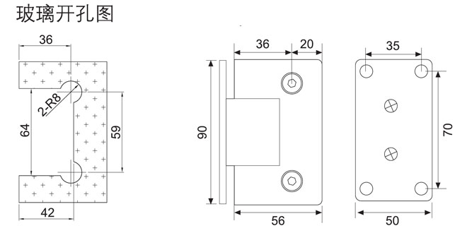 匯泰龍HF-2322-90° 玻璃門合頁(yè)（雙邊）開孔圖