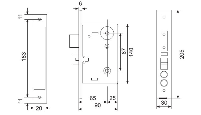 HD-87-65豪華大門鎖鎖體 尺寸圖